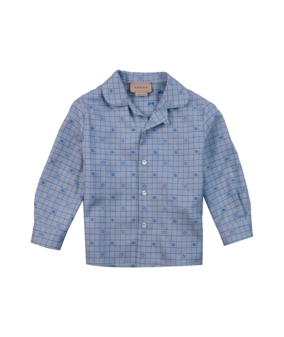 Printed Cotton Poplin Shirt in Blue - Gucci