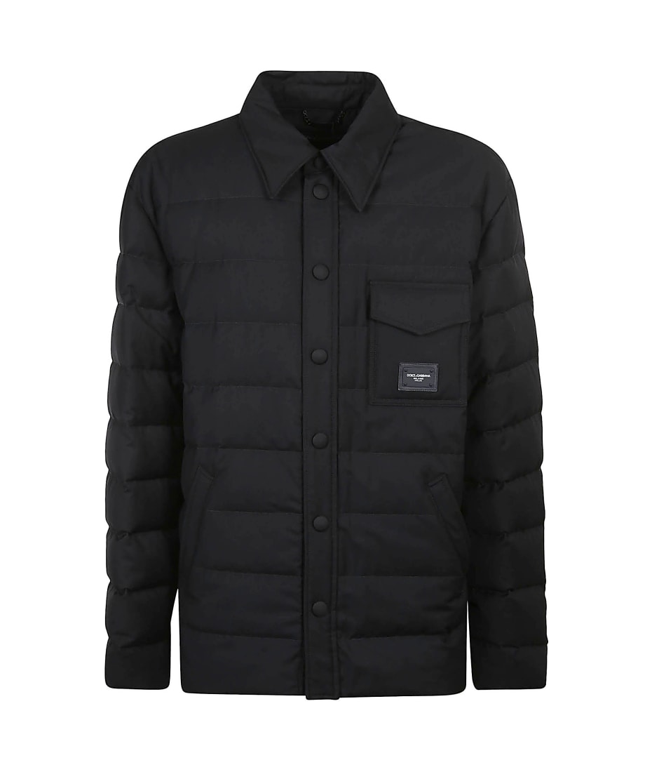 Dolce & Gabbana Logo Patched Padded Shirt Jacket - Black