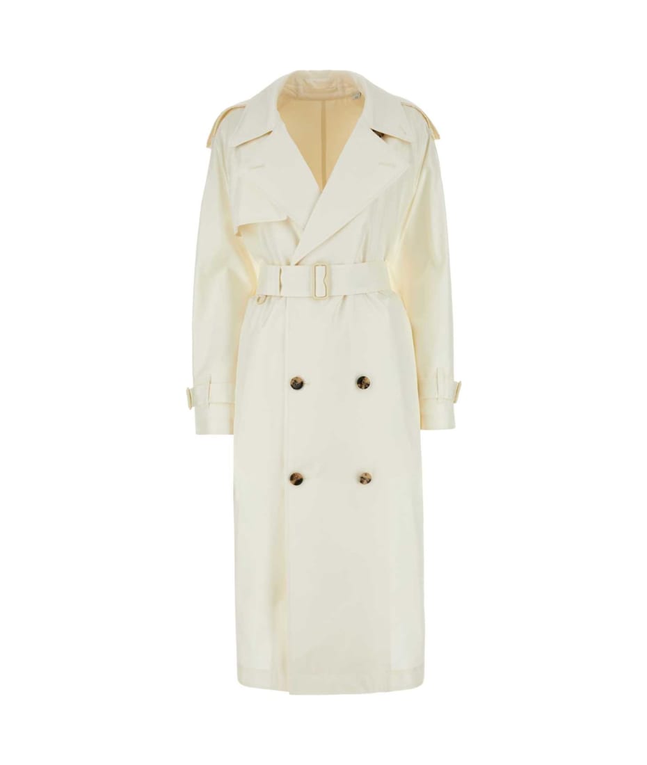 White silk trench coat