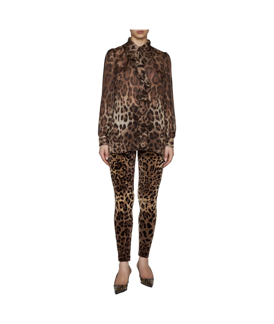 【送料&関税込】Dolce & Gabbana Chenille Leggings Chenille leggings with jacquard leopard design in Multicolor