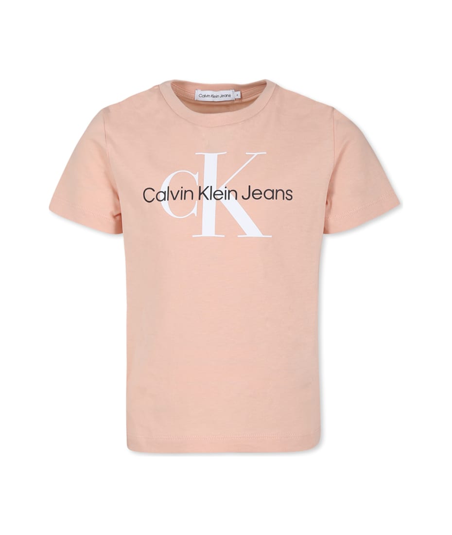 Calvin Klein Pink T shirt For Kids With Logo italist ALWAYS LIKE A SALE