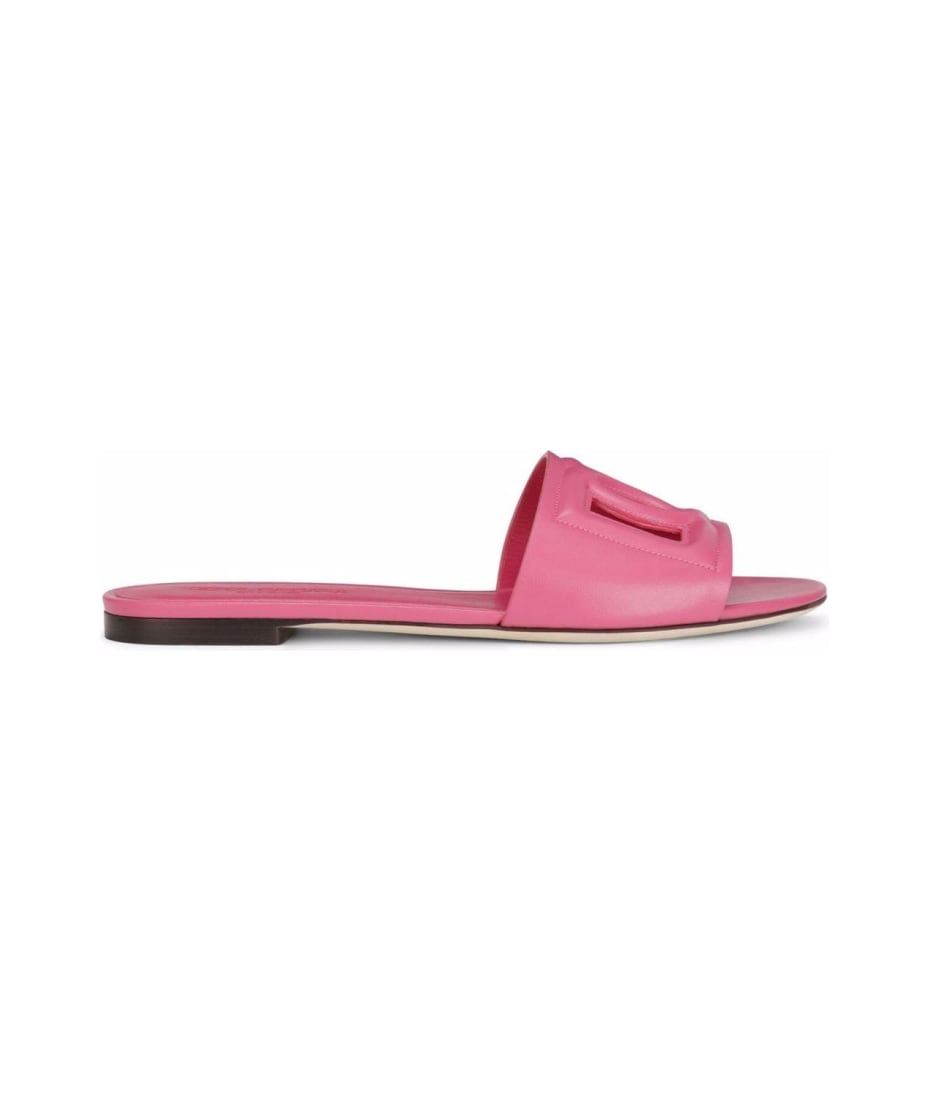 Dolce & Gabbana Pink Dg Millenials Logo Slides In Calf Leather Woman - Pink