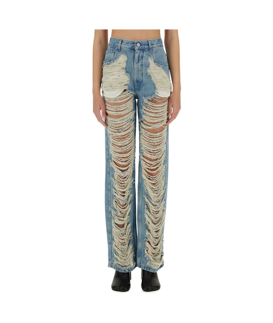 デニム・ジーパン MM6 MAISON MARGIELA Woman Jeans Denim S62LB0199M30018 962 Blue ripped jeans Mm6 maison margiela - women - MM6 MAISON