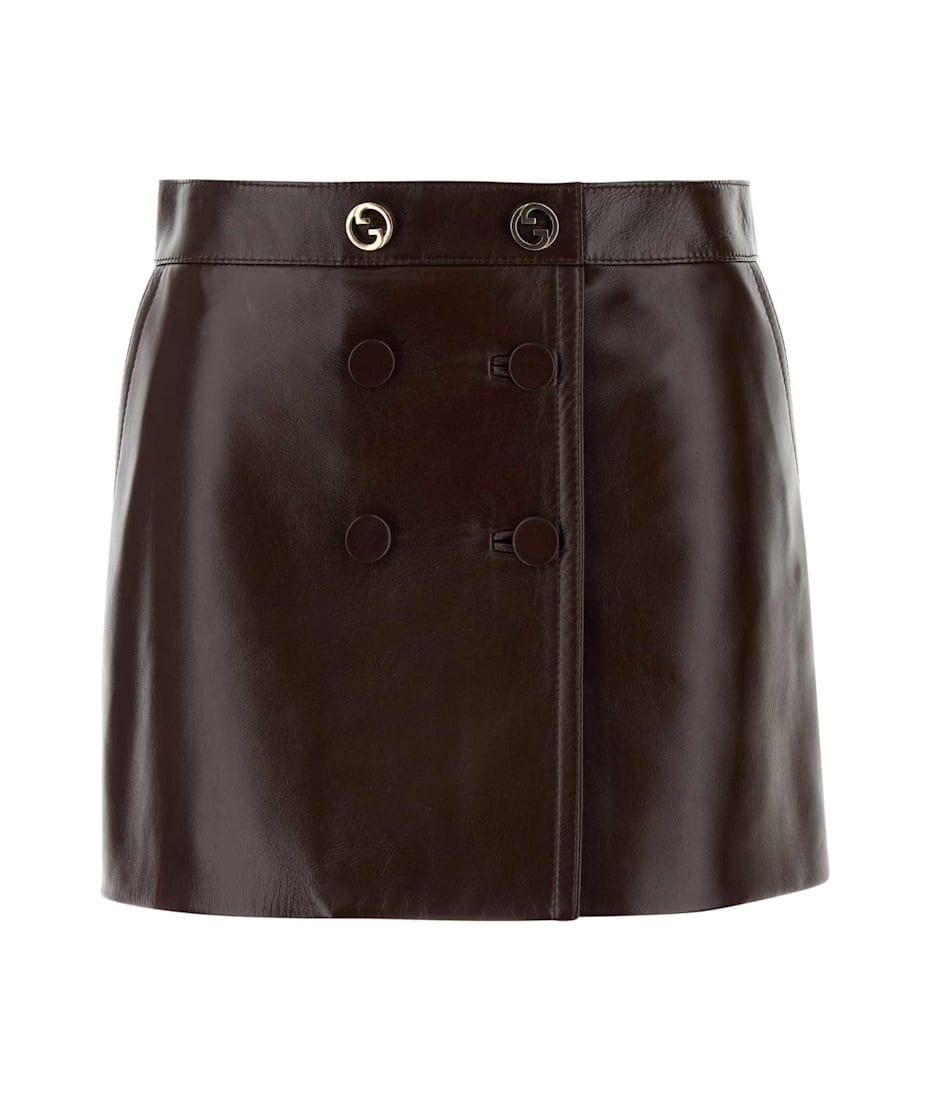 Gucci Burgundy Leather Mini Skirt | italist