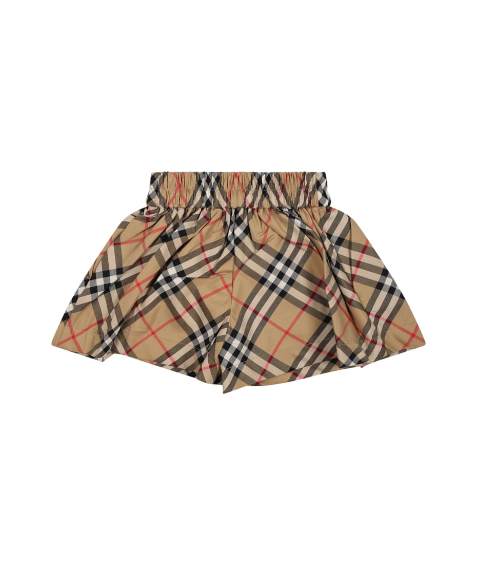 Burberry Beige Shorts For Baby Girl With Iconic All-over Vintage Check - BURBERRY NEW ARTHUR SNEAKERS