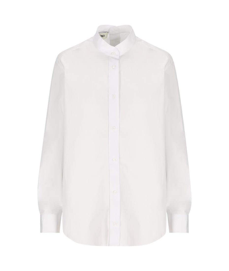 Fendi Long Sleeved Buttoned Poplin Shirt - White