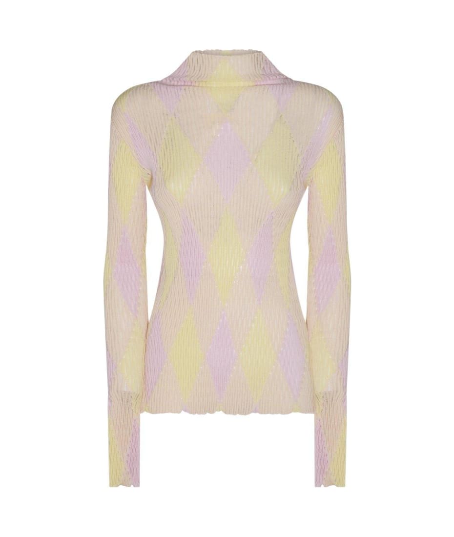 Burberry High-neck Argyle Intarsia-knit Long Sleeved Jumper - Cameo
