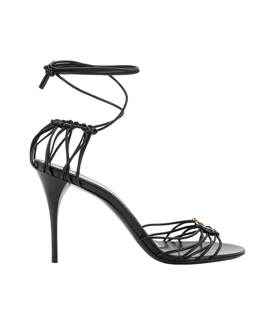 サンダル・ミュール Saint Laurent Babylone Thong Sandals In Nappa SAINT LAURENT Babylone embellished gathered glossed-leather
