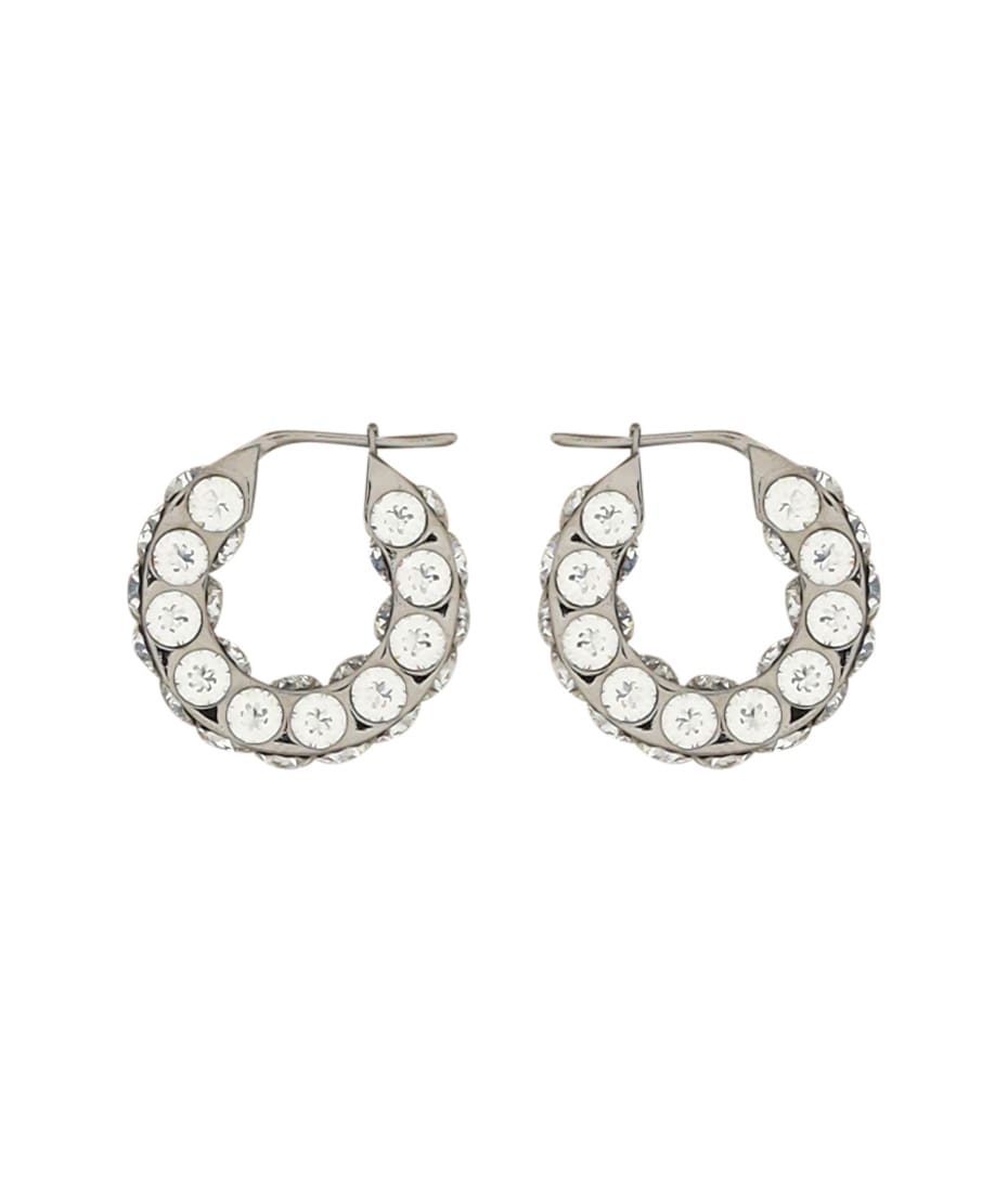 Rih Small Embellished Hoop Earrings in Silver - Amina Muaddi