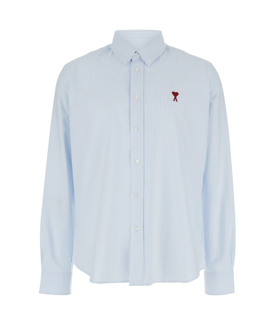 Ami Alexandre Mattiussi Light Blue Striped Shirt With Adc