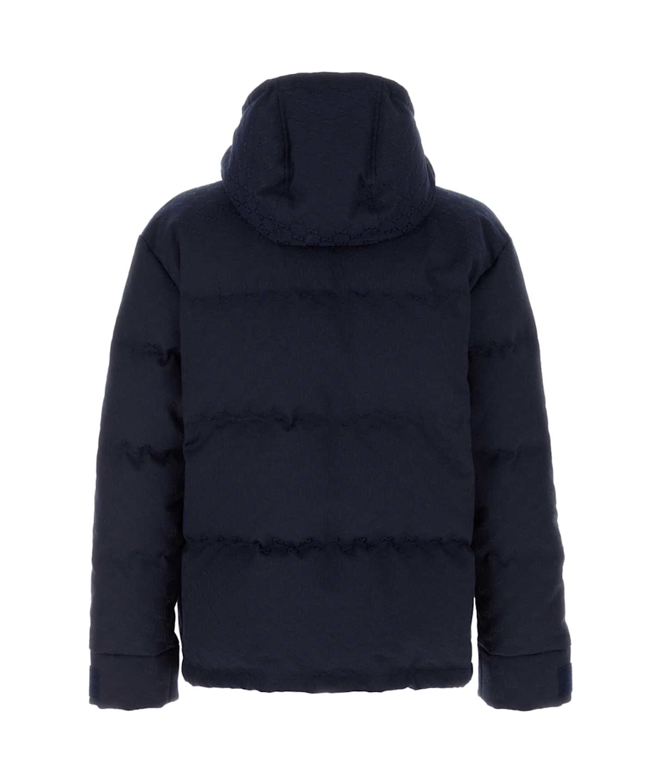 Navy Blue Gg Fabric Down Jacket