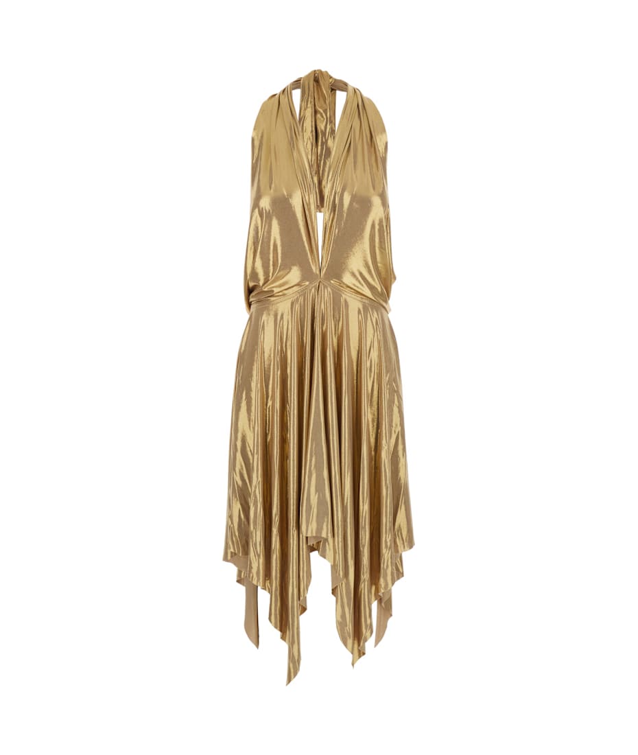 Norma Kamali Metallic Sleeveless Dress With Halterneck And Gathered Skirt In Tech Fabric Stretch Woman | italist, ALWAYS LIKE A SALE Norma Kamali Metallic Sleeveless Dress With Halterneck And Gathered Skirt In Tech Fabric Stretch Woman | italist, ALWAYS LIKE A SALE