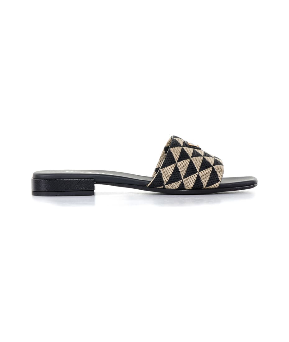 Prada Slider Sandals In Embroidered Fabric | italist, ALWAYS LIKE A SALE