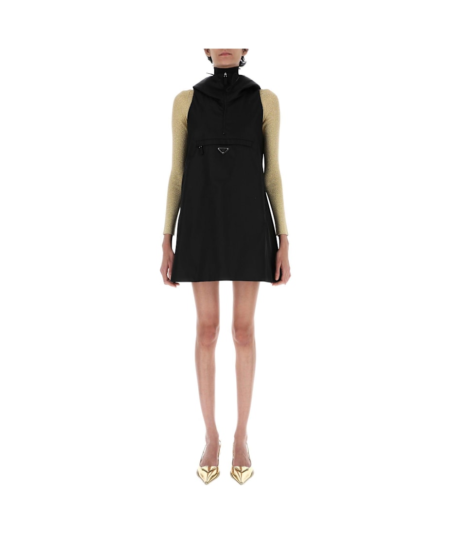 【送料&関税込】Prada Black Re-nylon Dress Black Short-sleeved Re-nylon Dress | PRADA