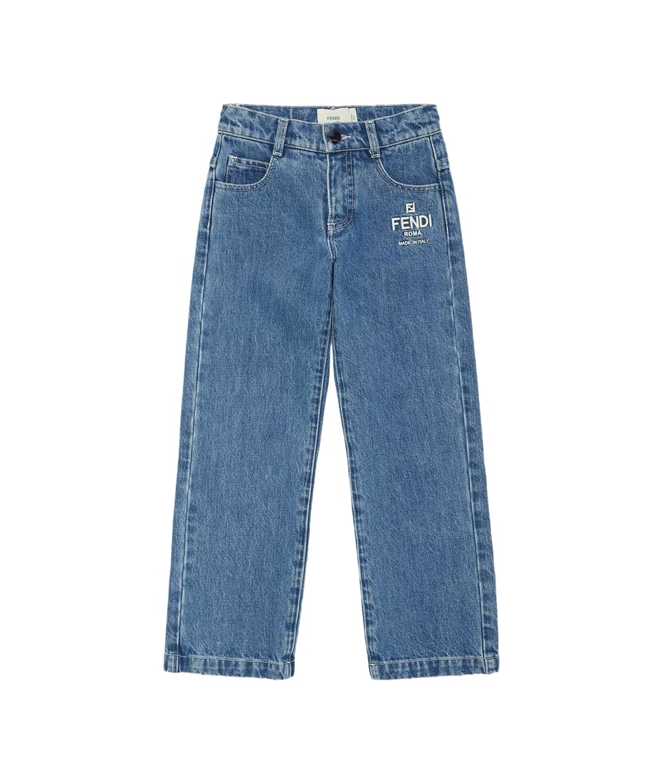 Fendi Medium Blue Jeans With Logo Embroidery | italist Fendi Medium Blue Jeans With Logo Embroidery | italist