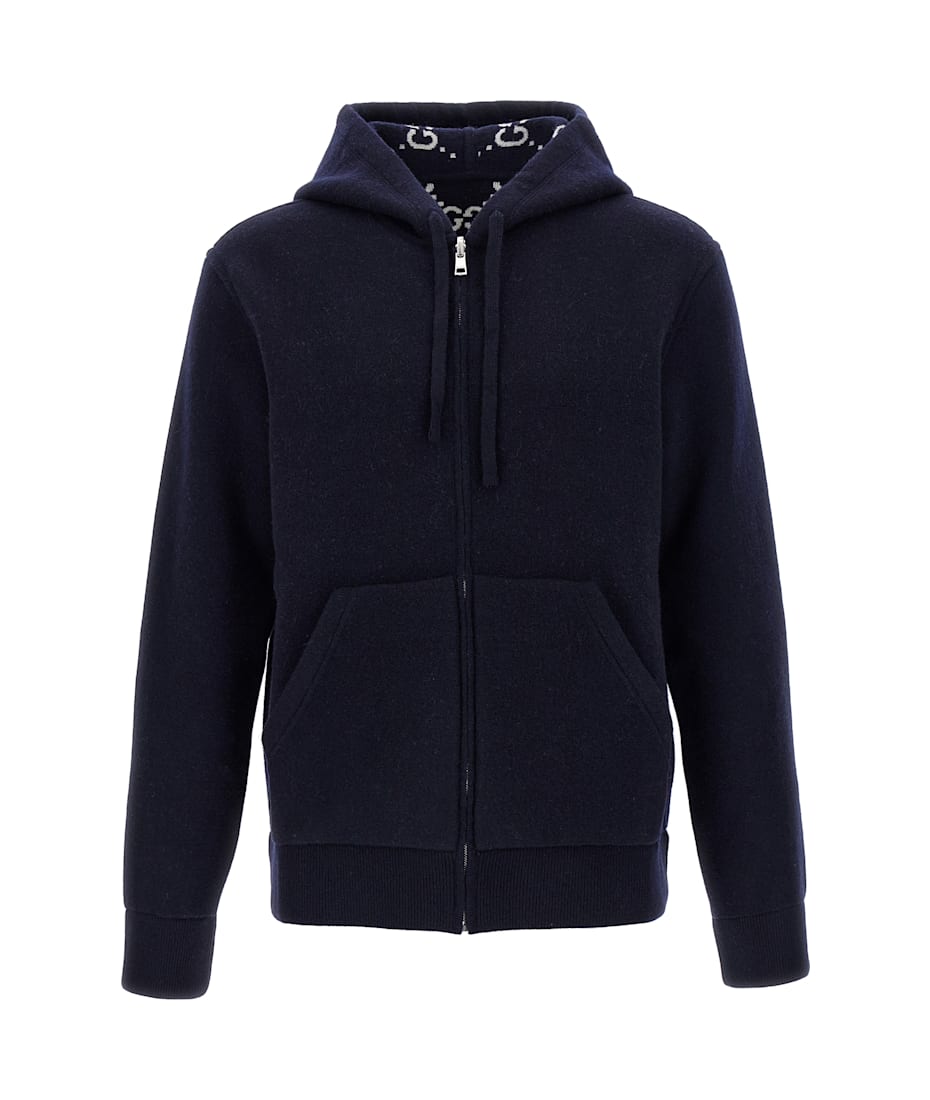 パーカー・フーディ GUCCI Wool reversible jacket Reversible GG wool hooded zip jacket in dark blue | GUCCI® US