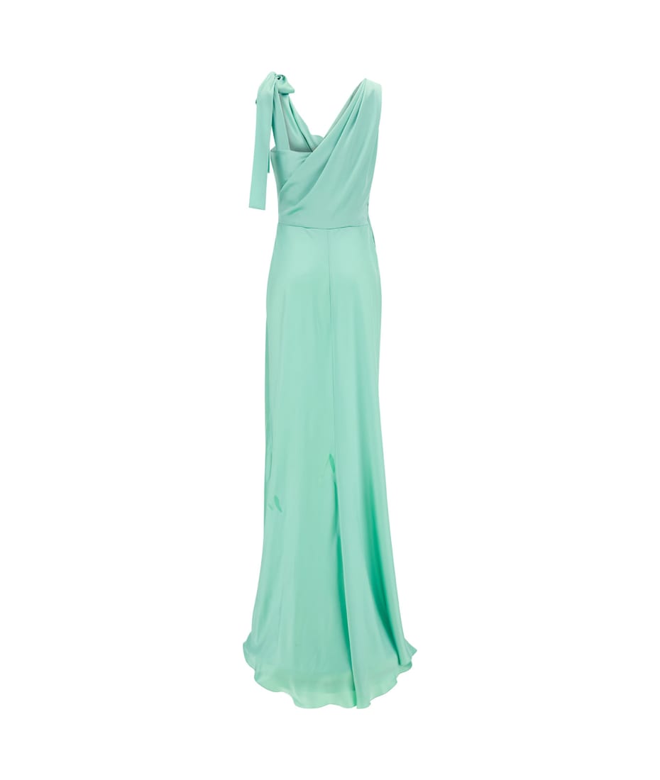 Alberta Ferretti Light Blue Long Draped Dress With V Neckline In Satin Woman | italist, ALWAYS LIKE A SALE Alberta Ferretti Light Blue Long Draped Dress With V Neckline In Satin Woman | italist, ALWAYS LIKE A SALE