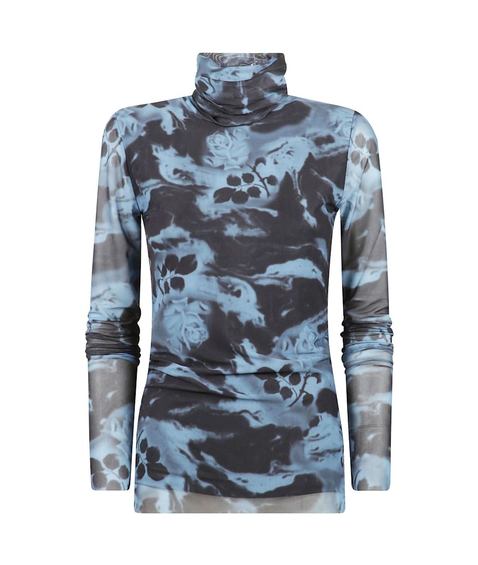 Leopard Leopard Printed Mesh Long Sleeve Rollneck | GANNI US