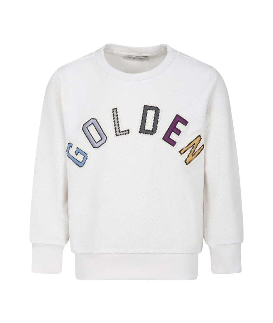 Golden Goose Ivory Sweatshirt For Kids With Logo - Multicolor
