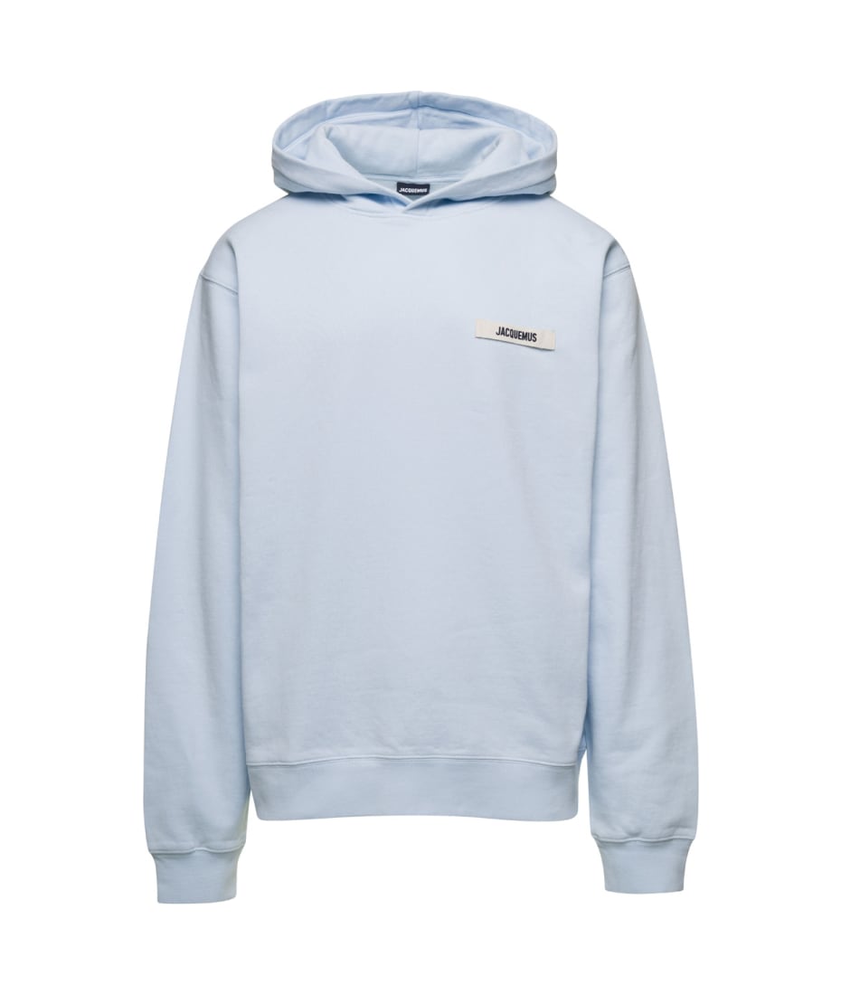 Jacquemus 'le Hoodie Gros-grain' Light Blue Hoodie With Logo Patch In Cotton Man - Light blue