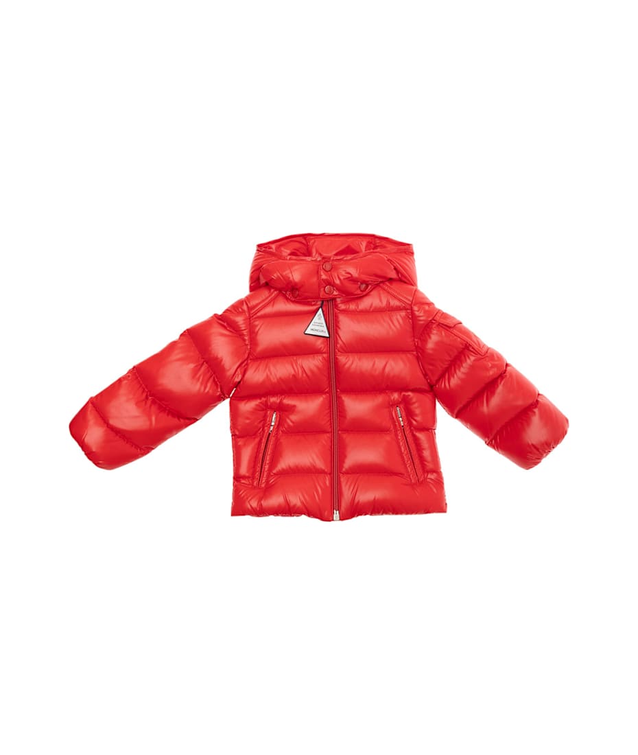 Moncler 'maya' Red Down Jacket With Hood And Logo Patch On The