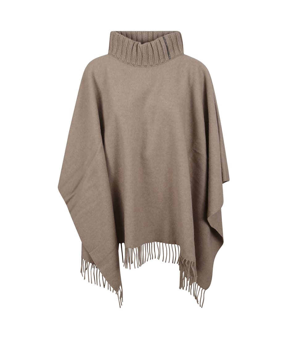 Fabiana Filippi Wool Ribbed Cropped Cape in Grey Brown Womens Clothing Coats Capes 