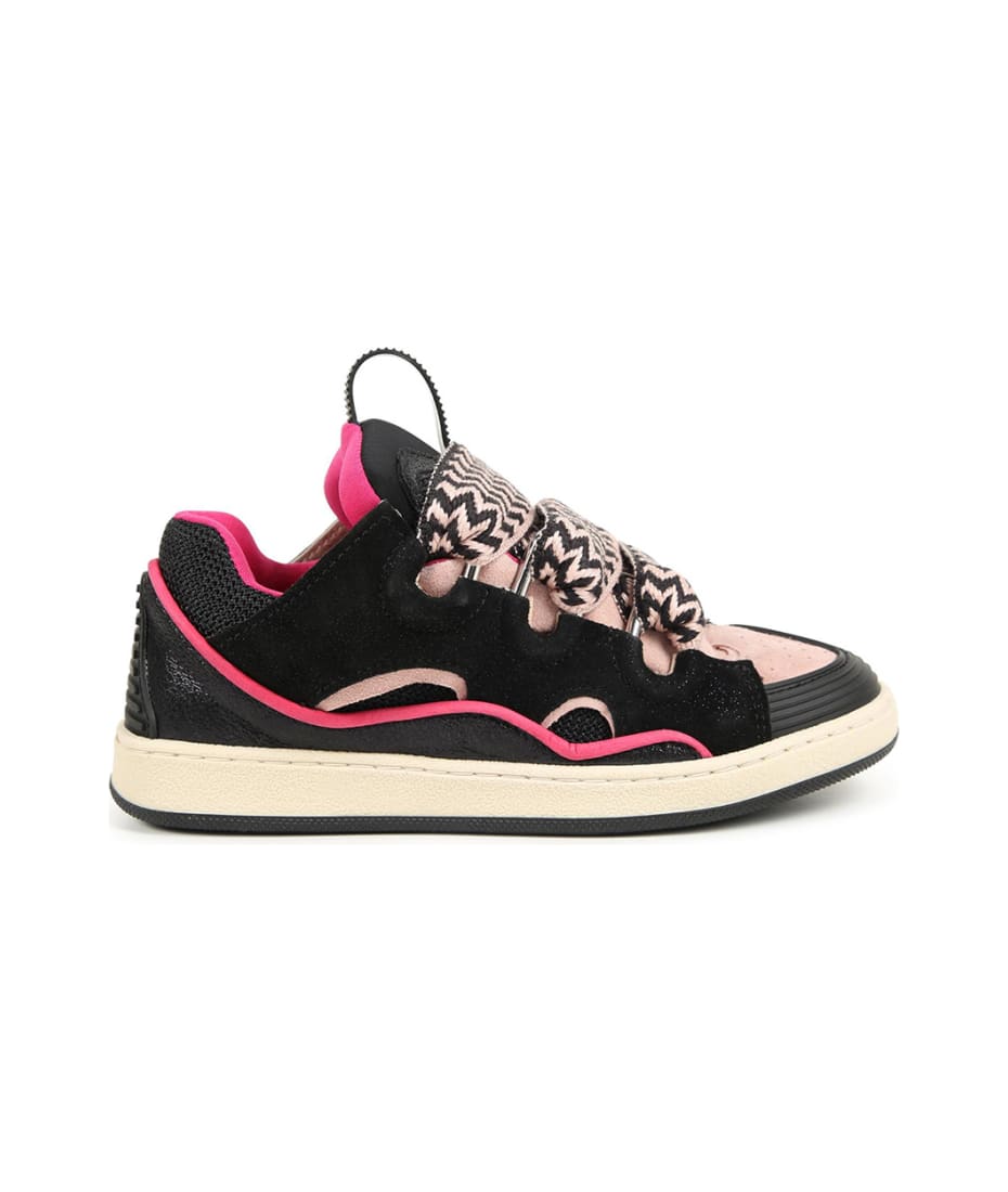 Lanvin Pink And Black Curb Sneakers In Leather And Suede