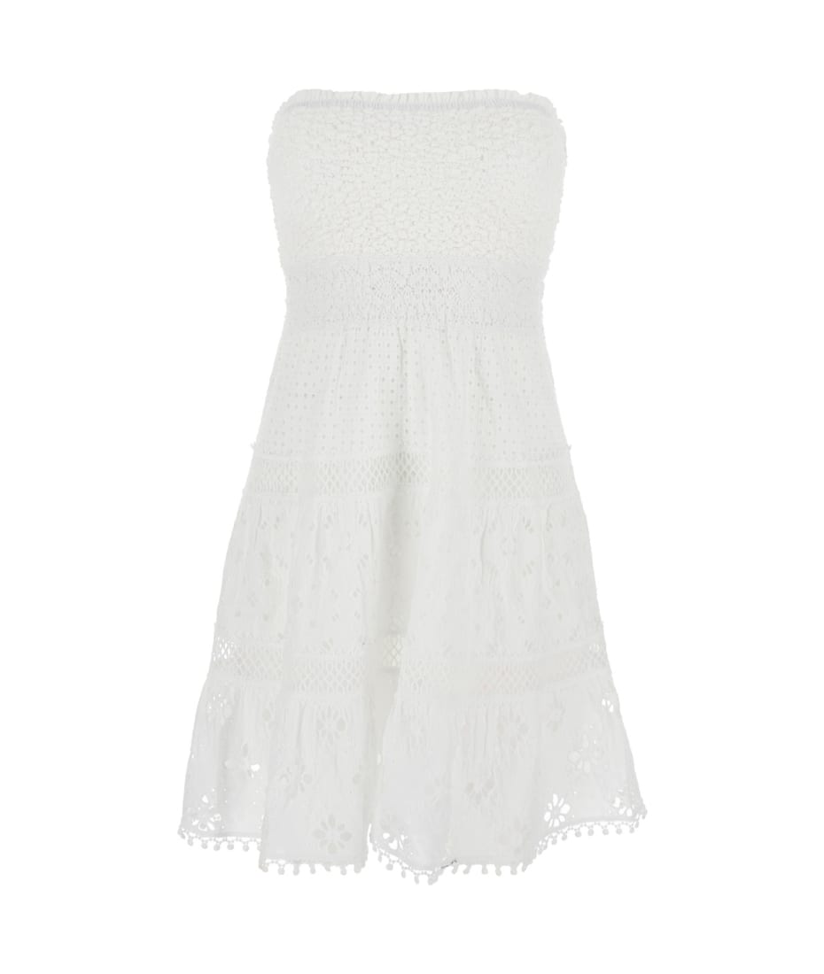 Temptation Positano White Short Embroidered Dress In Cotton