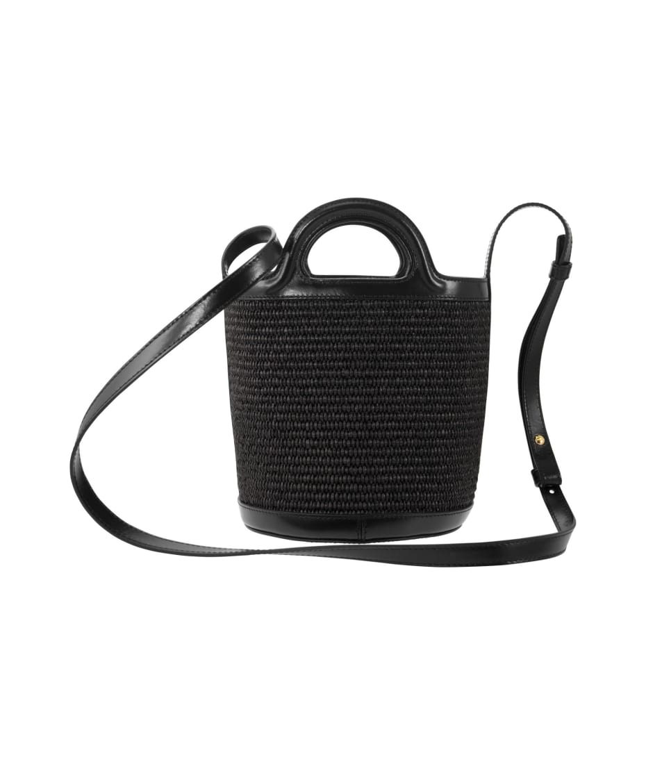 ★MARNI★ Mini Tropicalia Bucket Bag Black SCMP0056Q1P386000 Tropicalia Small Bucket Bag in black leather and raffia