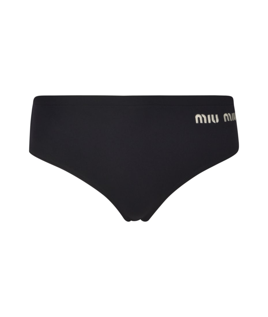 【MiuMiu】ロゴパッチ リブビキニボトム MiuMiu】ミュウミュウ ロゴ シームレス パンティー (MiuMiu