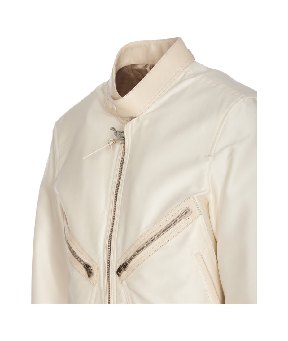Tom Ford Wool And Silk Racer Bomber - White