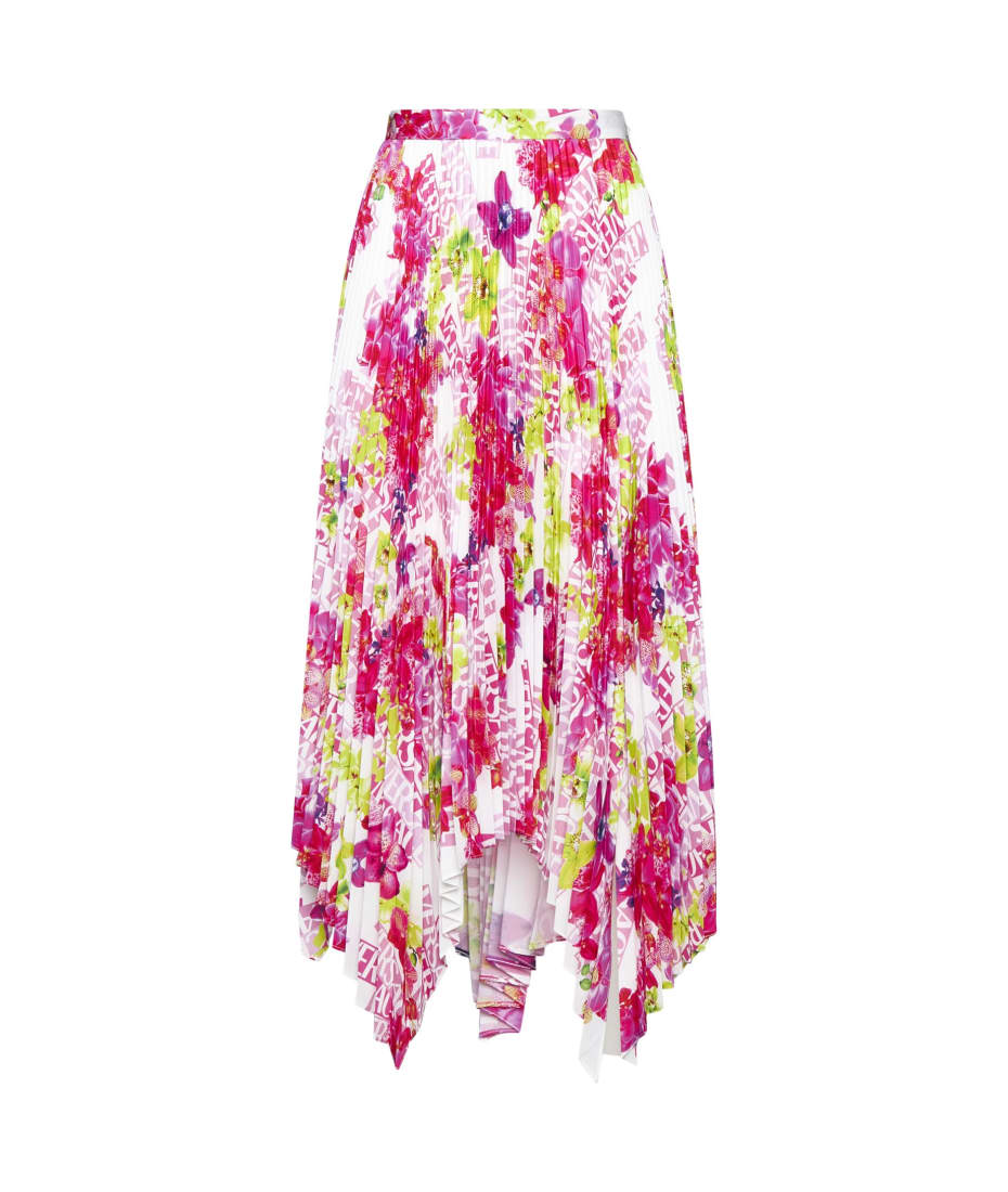 スカート VERSACE SS23 PLEATED SKIRT (1008743_1A063925W020) Versace Orchid Print Pleated Crepe De Chine Midi Skirt