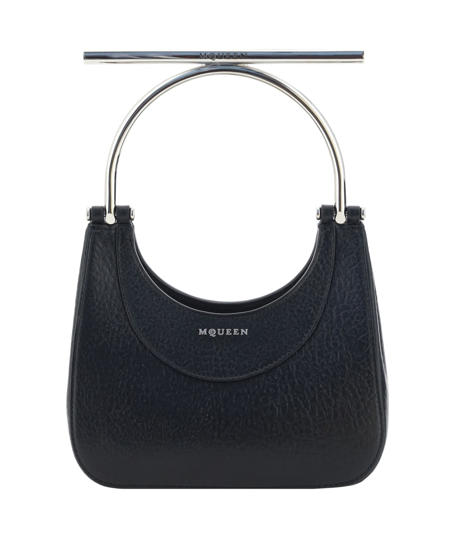 【関税&送料込】Alexander Mcqueen Black Leather Mini Satchel Alexander McQueen Black Leather Mini Cross-bar Handbag