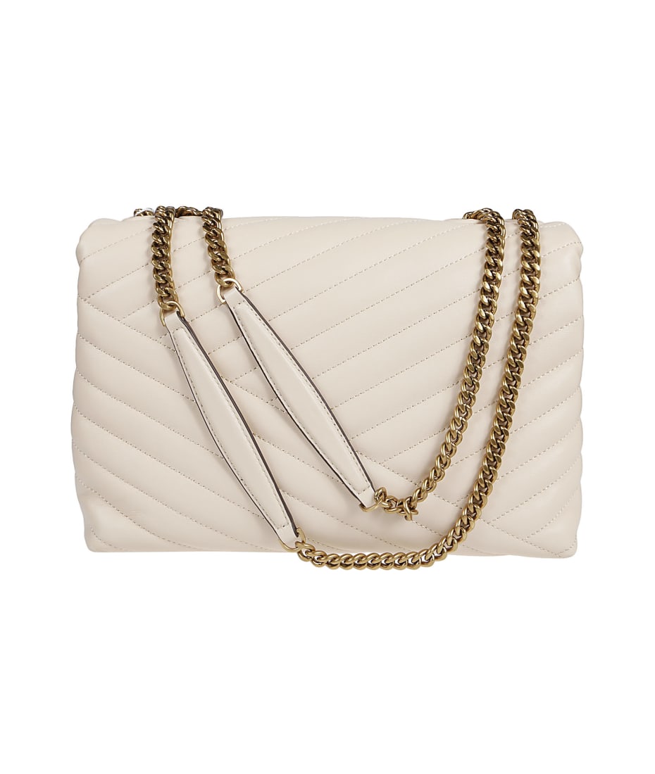 Tory Burch Kira Chevron Convertible Shoulder Bag. White/gold Lame Leather
