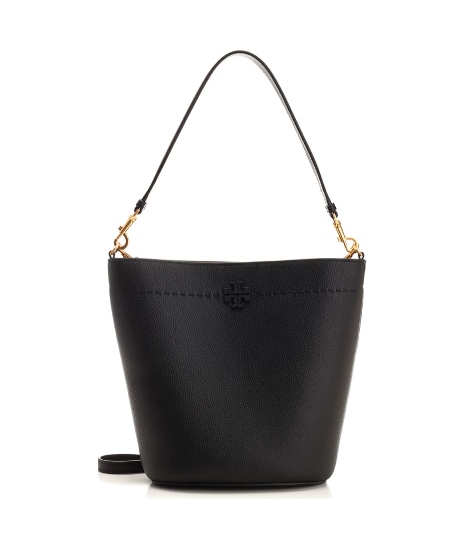 black TORY BURCH MCGRAW LEATHER BUCKET BAG (143544_001)