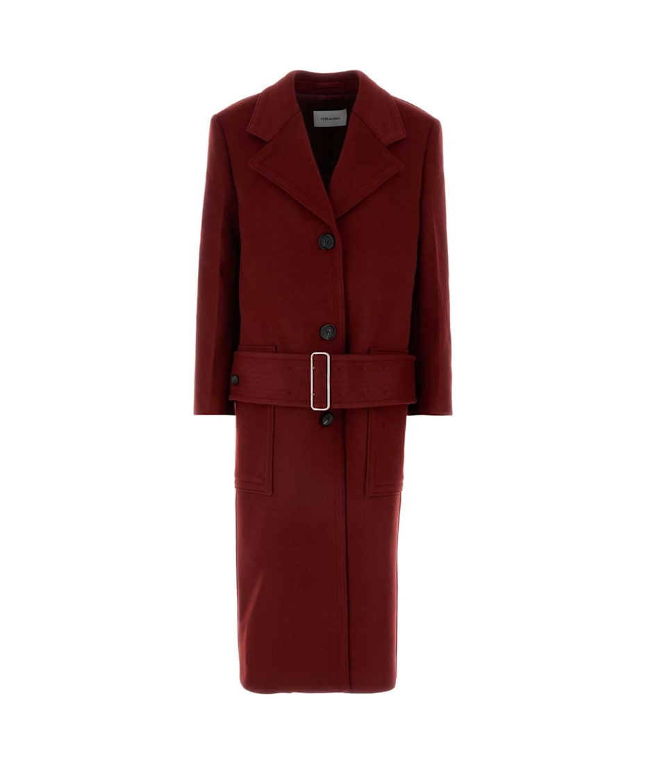 コート FERRAGAMO COAT (13G151777632 BORDEAUX) Ferragamo Tiziano Red Wool Blend Coat | italist
