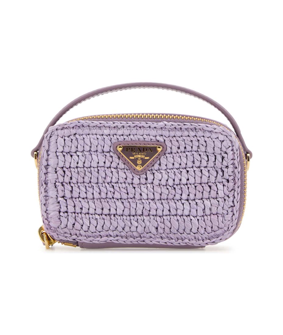 Prada Lilac Leather And Raffia Pouch | italist