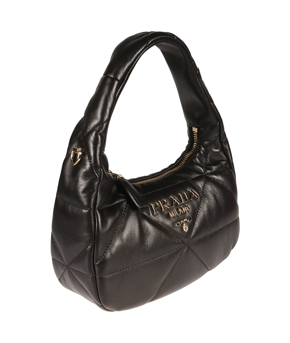 Prada Logo Embossed Quilted Shoulder Bag - Black