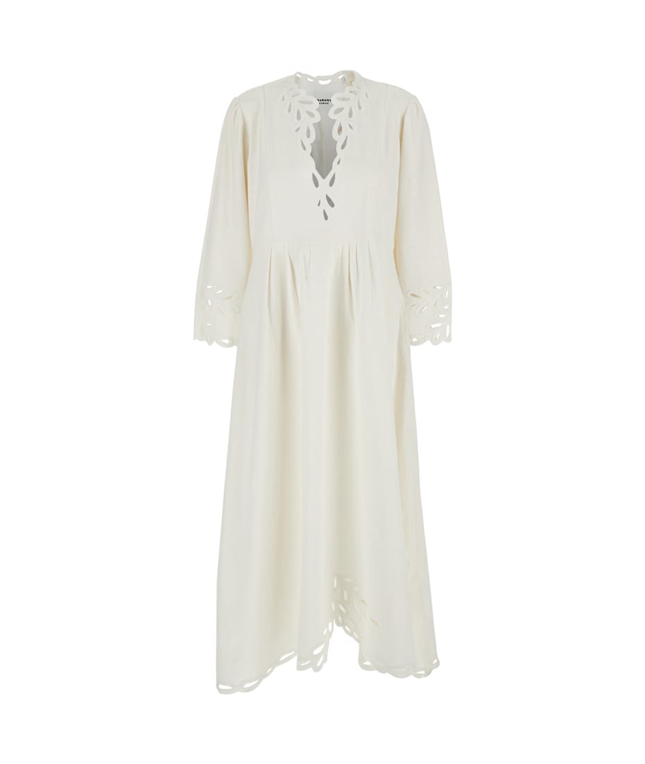 Isabel Marant 'tianny' White Flared Dress With V Neck And Scallop Hem In  Cotton Woman | italist, ALWAYS LIKE A SALE