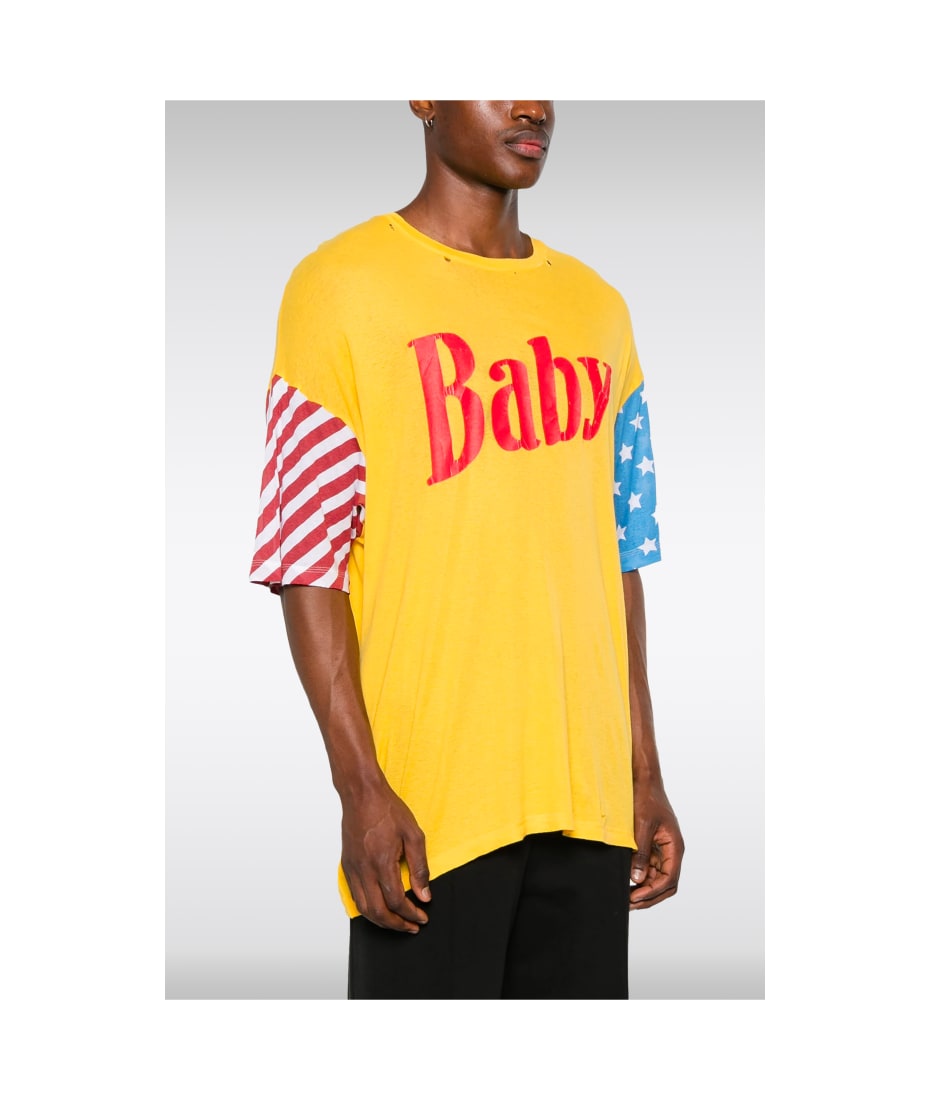 ERL Unisex Printed Light Jersey Tshirt Yellow distressed