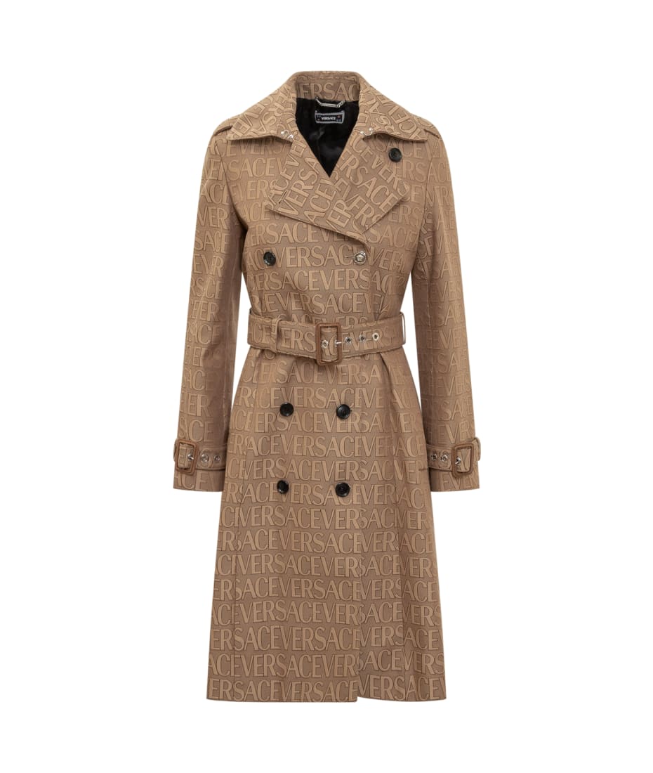【送料&関税込】Versace Allover Trench Coat Versace Versace Allover-jacquard Trench Coat | Brown | FARFETCH