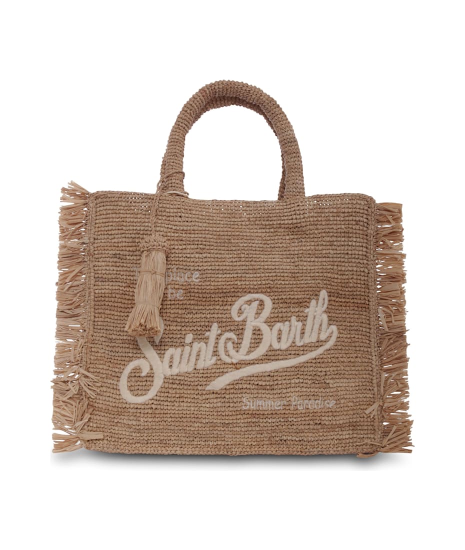 MC2 Saint Barth Beige Beach Bag For Girl With Logo