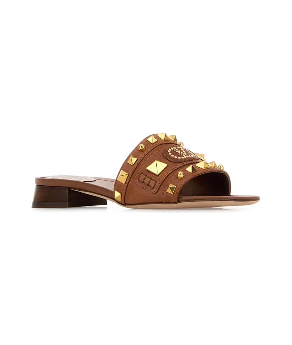 スリッポン VALENTINO CARAMEL LEATHER PLASTER CASTER SLIPPERS Valentino Garavani Caramel Leather Plaster Caster Slippers