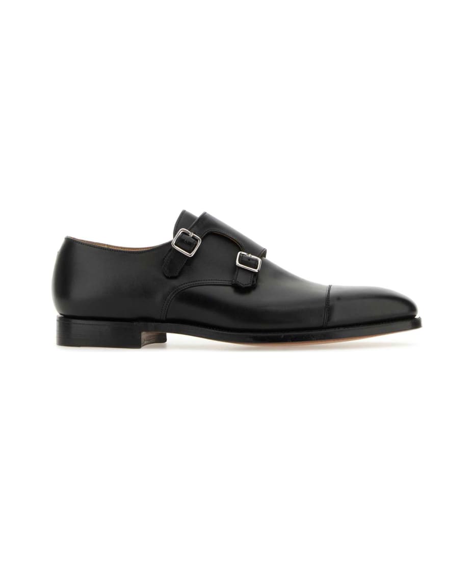 Crockett & Jones Black Leather Lowndes Monk Strap Shoes