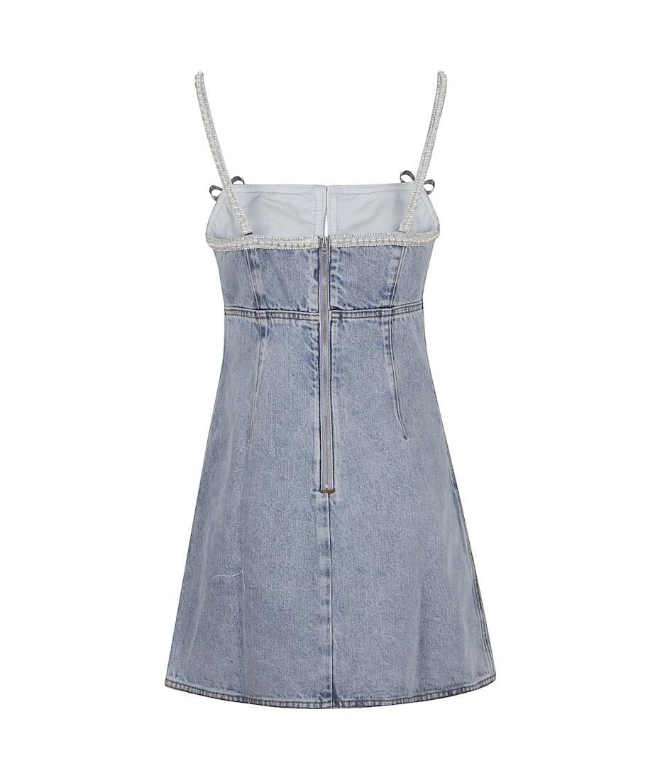 【SELF PORTRAIT】Denim Pearl Mini Dress ミニドレス Denim Sleeveless Pearl Mini Dress – self-portrait-EU