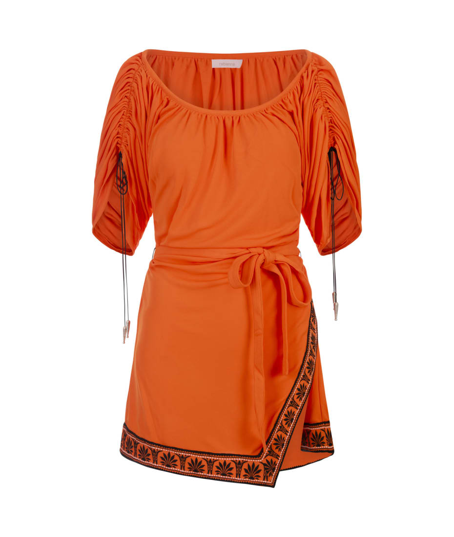 Paco Rabanne Orange Short Dress With Bare Shoulders And Printed Hemline | italist, ALWAYS LIKE A SALE Paco Rabanne Orange Short Dress With Bare Shoulders And Printed Hemline | italist, ALWAYS LIKE A SALE
