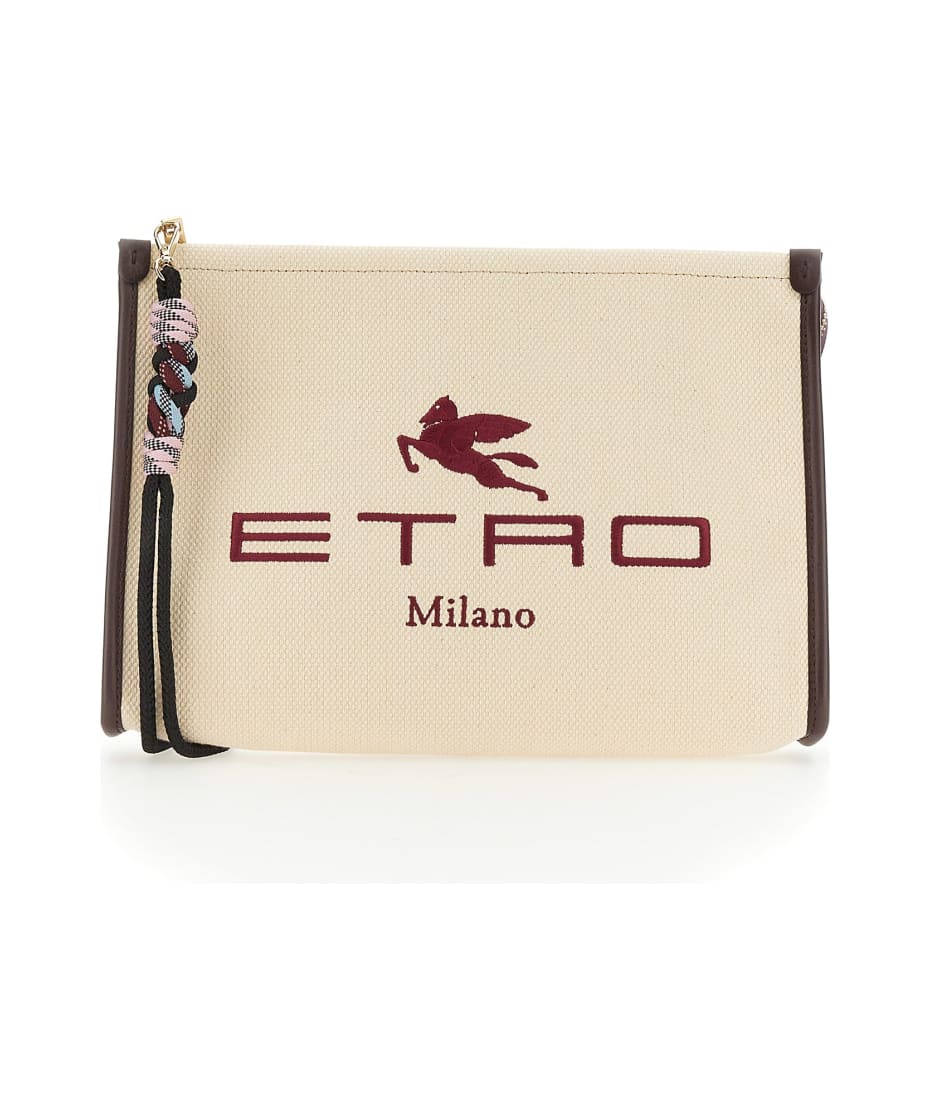 Etro Pouch Necessaire With Logo Embroidery - Bianco