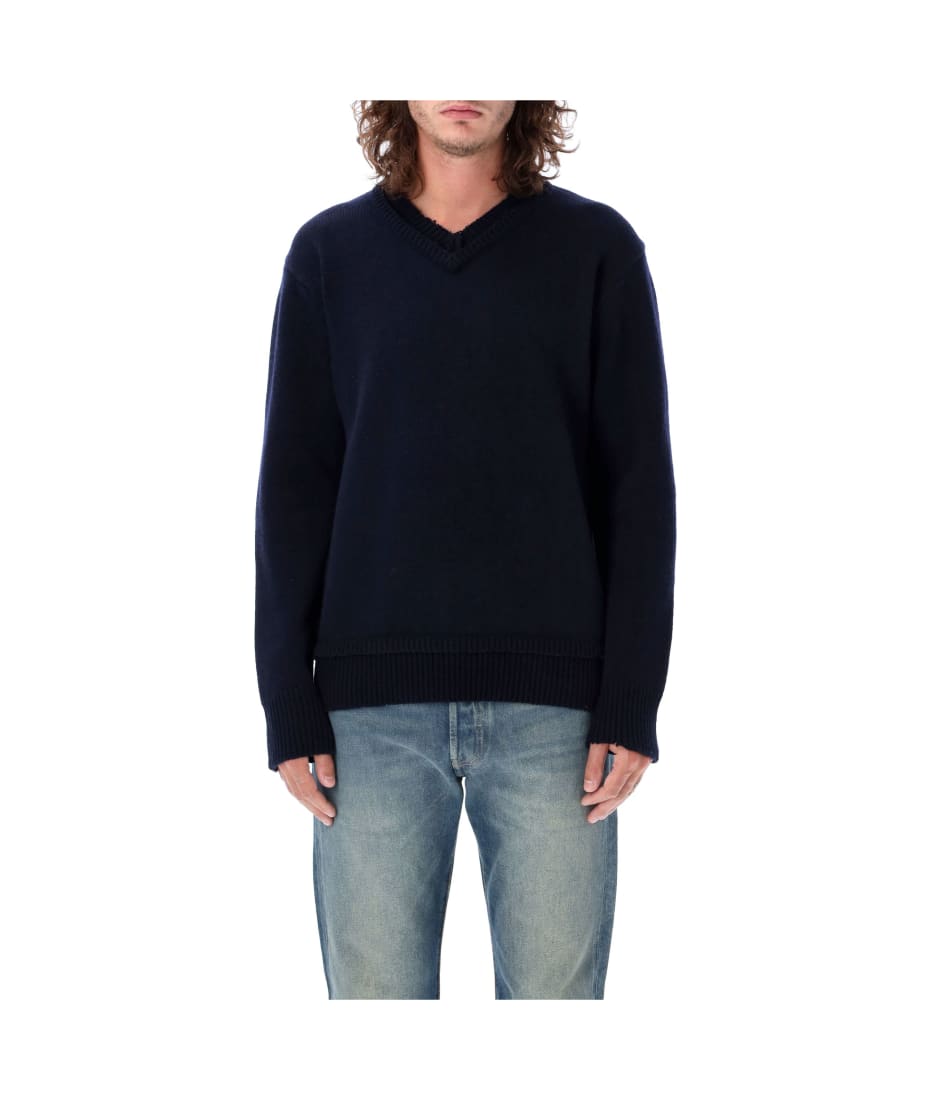 Knitted elbow patch sweater in grey - Maison Margiela