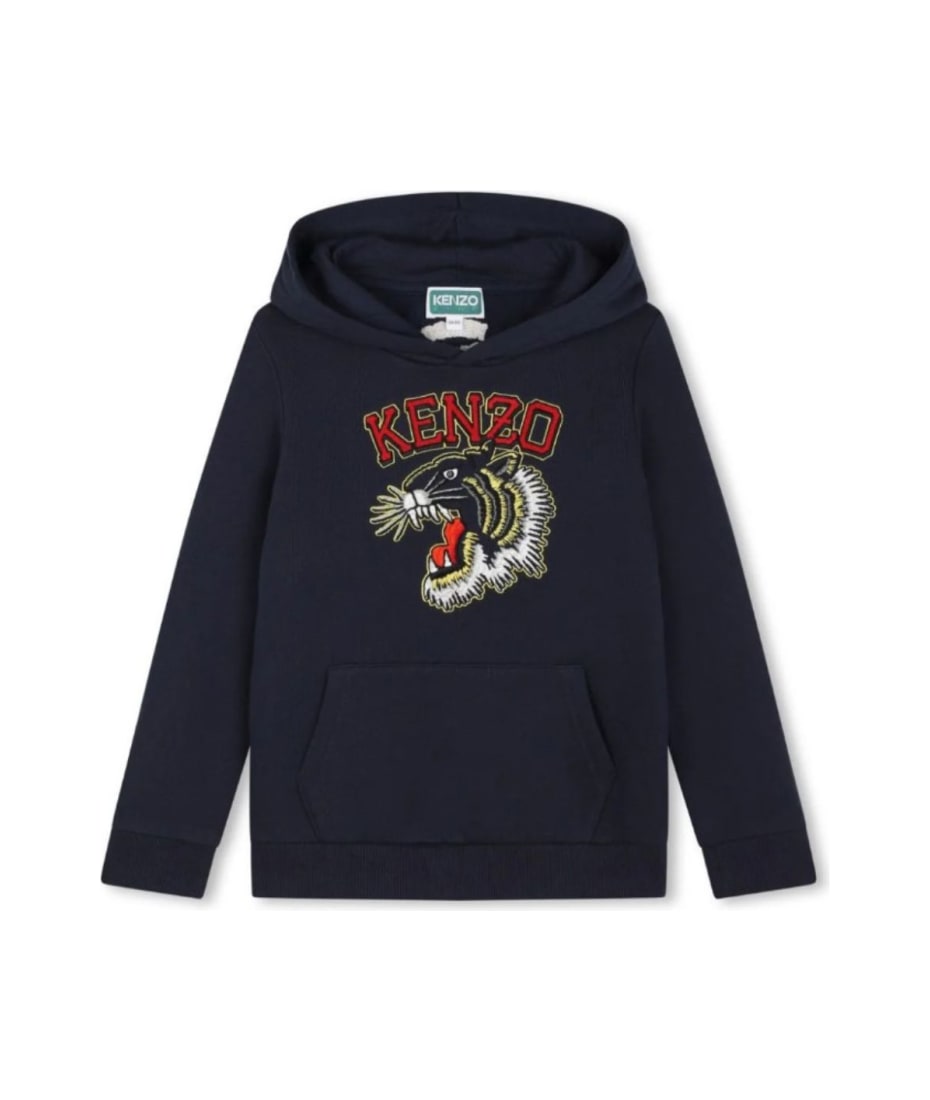 Kenzo Kids Blue Hoodie With Maxi Logo Print On The Front In Cotton