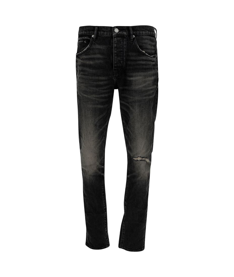 Black Skinny Jeans With Rips In Stretch Cotton Denim Man